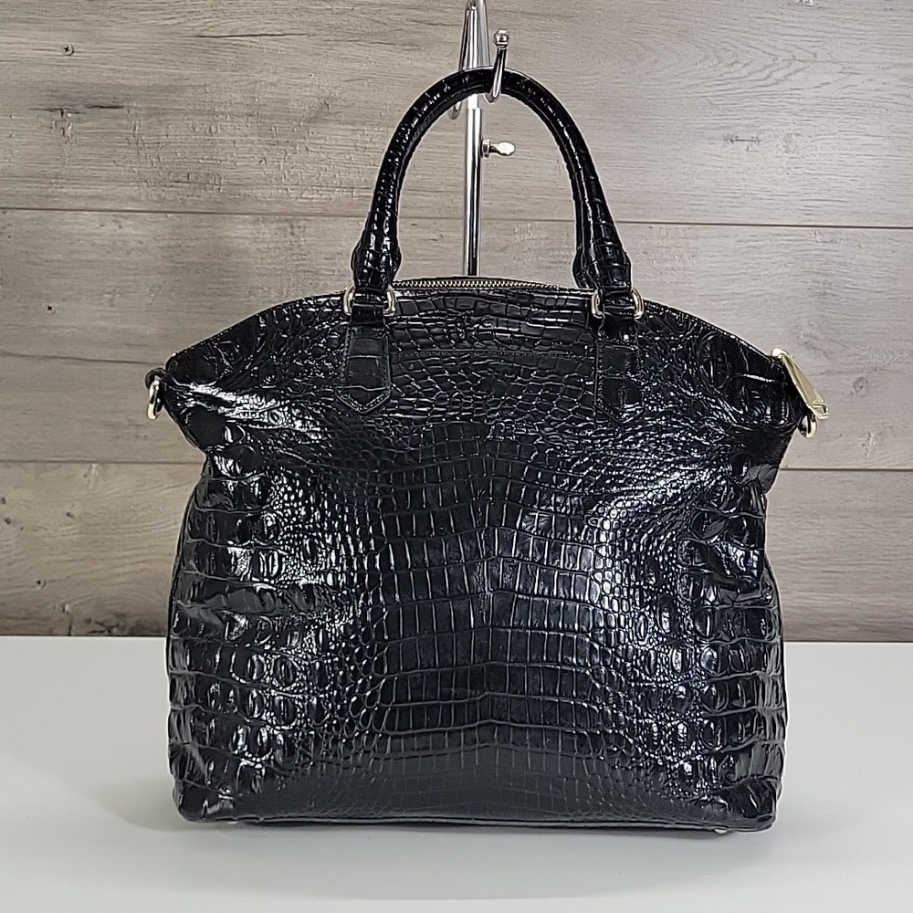 Brahmin Black Croc-Embossed Leather Tote Bag - Stylish Women's Handbag - Picture 3 of 15